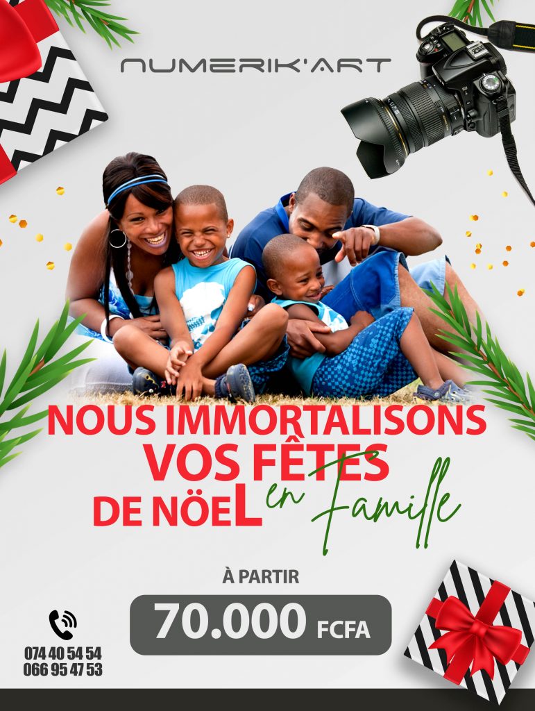 C'est déjà 𝐍𝐨ë𝐥 chez Numerik'Art! Pour ce mois de Décembre nous vous proposons des séances de shooting photos en Famille à partir de 𝟕𝟎.𝟎𝟎𝟎 𝐅𝐜𝐟𝐚 . Pour plus d'infos, contactez nous au +𝟐𝟒𝟏𝟕𝟒𝟒𝟎𝟓𝟒𝟓𝟒 / 𝟎𝟔𝟔𝟗𝟓𝟒𝟕𝟓𝟑 